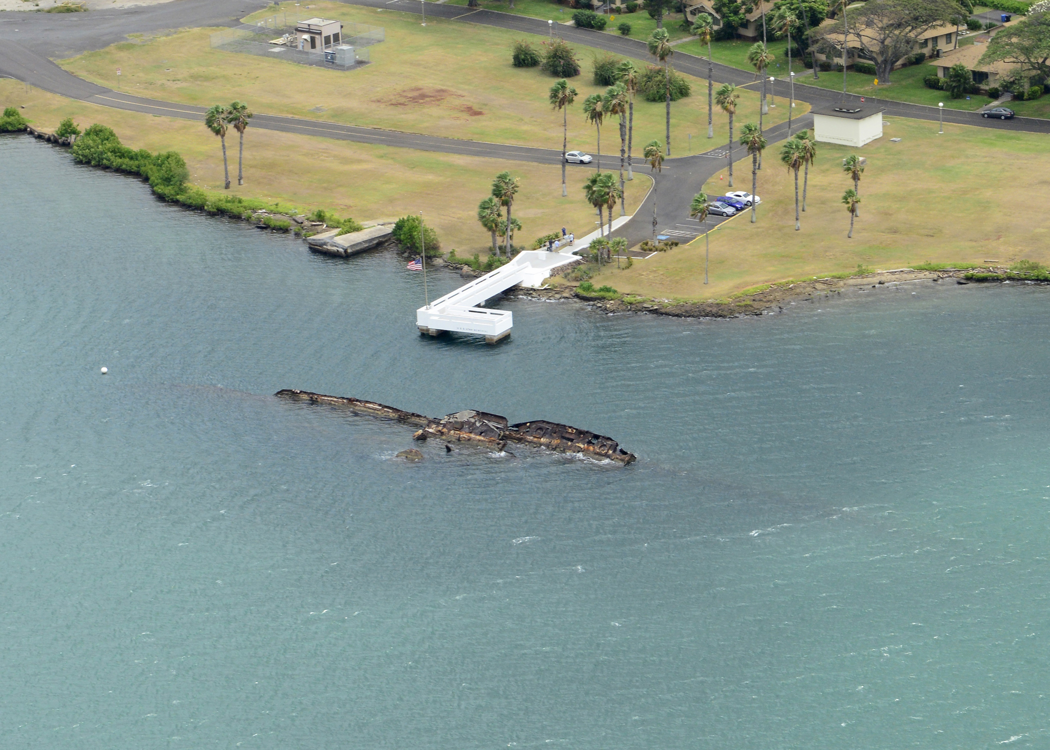 This is an image showing an aerial view of the USS Utah memorial.